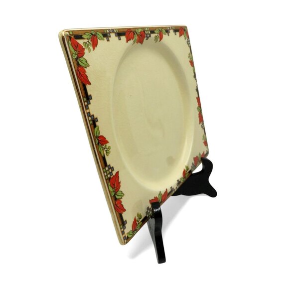 THE BIARRITZ Red Green Leaf Border Plate Royal Staffordshire England Vintage - Picture 2 of 11